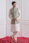 Buy_Ankit V Kapoor_Grey Pure Georgette Embroidered Lucknowi Work Bundi And Kurta Set _at_Aza_Fashions
