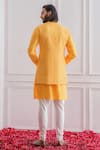 Shop_Ankit V Kapoor_Yellow Cotton Silk, Pure Georgette Lucknowi Work Longline Bundi And Kurta Set_at_Aza_Fashions