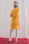 Ankit V Kapoor_Yellow Cotton Silk, Pure Georgette Lucknowi Work Longline Bundi And Kurta Set_Online_at_Aza_Fashions