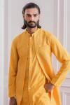 Buy_Ankit V Kapoor_Yellow Cotton Silk, Pure Georgette Lucknowi Work Longline Bundi And Kurta Set_Online_at_Aza_Fashions