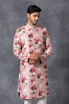 Buy_Ankit V Kapoor_Pink Cotton Printed Sherwani Set _at_Aza_Fashions