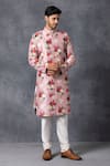 Ankit V Kapoor_Pink Cotton Printed Sherwani Set _Online_at_Aza_Fashions