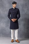 Ankit V Kapoor_Blue Suiting Sherwani Set _Online_at_Aza_Fashions