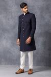 Shop_Ankit V Kapoor_Blue Suiting Sherwani Set _Online_at_Aza_Fashions
