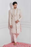 Buy_Ankit V Kapoor_White Cotton Silk, Pure Georgette Sequin Embroidered Sherwani _at_Aza_Fashions
