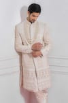 Ankit V Kapoor_White Cotton Silk, Pure Georgette Sequin Embroidered Sherwani _Online_at_Aza_Fashions