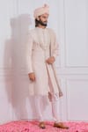 Buy_Ankit V Kapoor_Pink Cotton Silk, Pure Georgette Sequin Embroidered Sherwani_at_Aza_Fashions