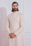 Ankit V Kapoor_Pink Cotton Silk, Pure Georgette Sequin Embroidered Sherwani_Online_at_Aza_Fashions