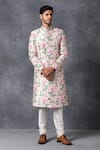 Ankit V Kapoor_Peach Silk, Cotton Printed Sherwani Set _Online_at_Aza_Fashions