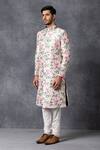 Buy_Ankit V Kapoor_Peach Silk, Cotton Printed Sherwani Set _Online_at_Aza_Fashions