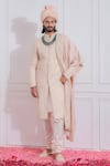 Buy_Ankit V Kapoor_Pink Pure Georgette Embroidered Sequin Sherwani Set _at_Aza_Fashions