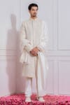 Buy Ankit V Kapoor White Pure Georgette, Satin Linen Sequin Embroidered Sherwani Set at Aza Fashions Buy_Ankit V Kapoor_White Pure Georgette, Satin Linen Sequin Embroidered Sherwani Set _at_Aza_Fashions