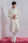 Shop Ankit V Kapoor White Pure Georgette, Satin Linen Sequin Embroidered Sherwani Set at Aza Fashions Shop_Ankit V Kapoor_White Pure Georgette, Satin Linen Sequin Embroidered Sherwani Set _at_Aza_Fashions
