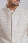 Shop Ankit V Kapoor White Pure Georgette, Satin Linen Sequin Embroidered Sherwani Set Online at Aza Fashions Shop_Ankit V Kapoor_White Pure Georgette, Satin Linen Sequin Embroidered Sherwani Set _Online_at_Aza_Fashions