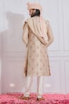 Shop_Ankit V Kapoor_Beige Raw Silk Embroidered Floral Sherwani Set _at_Aza_Fashions