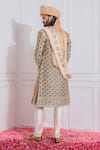 Shop_Ankit V Kapoor_Gold Cotton Silk Embroidered Sequin Scallop Sherwani Set _at_Aza_Fashions