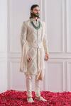 Buy_Ankit V Kapoor_Beige Jacquard Embroidered Floral Sherwani Set _at_Aza_Fashions