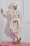 Buy_Ankit V Kapoor_White Pure Georgette Embroidered Sequin Sherwani Set _at_Aza_Fashions