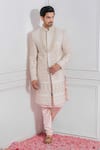 Buy_Ankit V Kapoor_White Pure Georgette Embroidered Sequin Sherwani Set _Online_at_Aza_Fashions