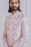 Shop_Ankit V Kapoor_Pink Raw Silk Embroidered Floral Sherwani Set _Online_at_Aza_Fashions