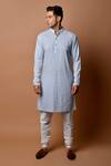 Shop_Anurav_Blue Chambrey Textured Kurta _at_Aza_Fashions