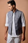 Shop_Anurav_Grey Cotton Silk Embroidered Nehru Jacket _at_Aza_Fashions