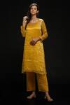 ADITYA SIKAND_Yellow 40 % Cotton Embroidery Leaf Round Kurta Set _Online_at_Aza_Fashions