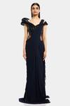 Buy_Gaurav Gupta_Blue Tulle Pre-draped Embroidered Saree Gown_at_Aza_Fashions