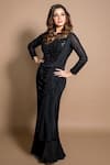 Shop_Babita Malkani_Black Crepe Sequin And Thread Sweetheart Neck Draped Gown _at_Aza_Fashions