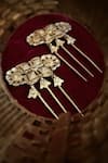 Buy_Tarun Tahiliani_Gold Zircon Carved Stone Hair Pin Set Of 2_at_Aza_Fashions