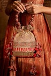 Shop_Tarun Tahiliani_Red Brocade Chain Tassel Potli _at_Aza_Fashions