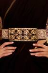 Buy_Tarun Tahiliani_Black Embroidery, Beads Velvet Brocade Belt_at_Aza_Fashions