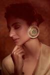 Shop_Tarun Tahiliani_Green Stone Embellished Stud Earrings_at_Aza_Fashions