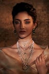 Buy_Tarun Tahiliani_Gold Plated Glass Stones Lariat Embellished Necklace_at_Aza_Fashions