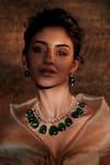 Buy_Tarun Tahiliani_Green Stone And Pearl Embellished Necklace_at_Aza_Fashions