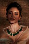 Shop_Tarun Tahiliani_Green Stone And Pearl Embellished Necklace_at_Aza_Fashions