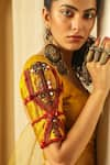 Medha_Yellow Handwoven Chiniya Silk Embroidery Round Blouse _Online_at_Aza_Fashions