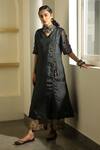 Buy_Medha_Black Silk Embroidery V Neck Overlap Tunic  _at_Aza_Fashions