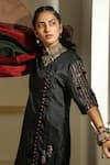 Shop_Medha_Black Silk Embroidery V Neck Overlap Tunic  _Online_at_Aza_Fashions