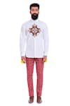 Buy_MR. Ajay Kumar_White Cotton Placement Digital Print Shirt _at_Aza_Fashions