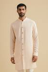 Buy_Philocaly_Peach 50% Cotton, 50% Silk Button Down Kurta_at_Aza_Fashions