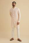 Buy_Philocaly_Peach 50% Cotton, 50% Silk Button Down Kurta_Online_at_Aza_Fashions