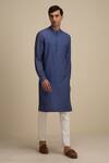 Philocaly_Blue Cotton 50%, Silk 50% Kurta_Online_at_Aza_Fashions