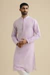 Buy_Philocaly_Purple 100% Linen Mandarin Collar Kurta _at_Aza_Fashions