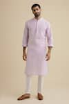 Philocaly_Purple 100% Linen Mandarin Collar Kurta _Online_at_Aza_Fashions