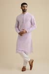 Buy_Philocaly_Purple 100% Linen Mandarin Collar Kurta _Online_at_Aza_Fashions