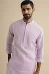 Shop_Philocaly_Purple 100% Linen Mandarin Collar Kurta _Online_at_Aza_Fashions