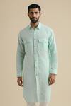 Buy_Philocaly_Green 100% Linen Button Down Kurta_at_Aza_Fashions