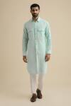 Shop_Philocaly_Green 100% Linen Button Down Kurta_at_Aza_Fashions