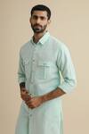 Buy_Philocaly_Green 100% Linen Button Down Kurta_Online_at_Aza_Fashions